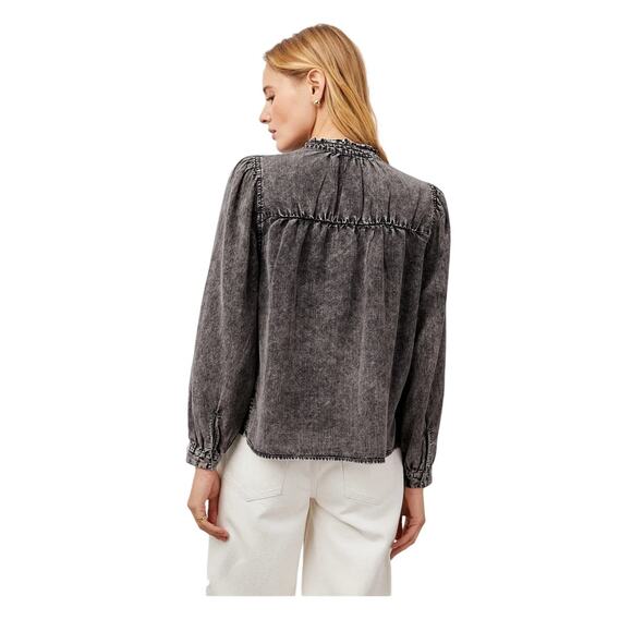 Rails Camille Acid Wash Jean puff sleeve blouse XS - Picture 3 of 13